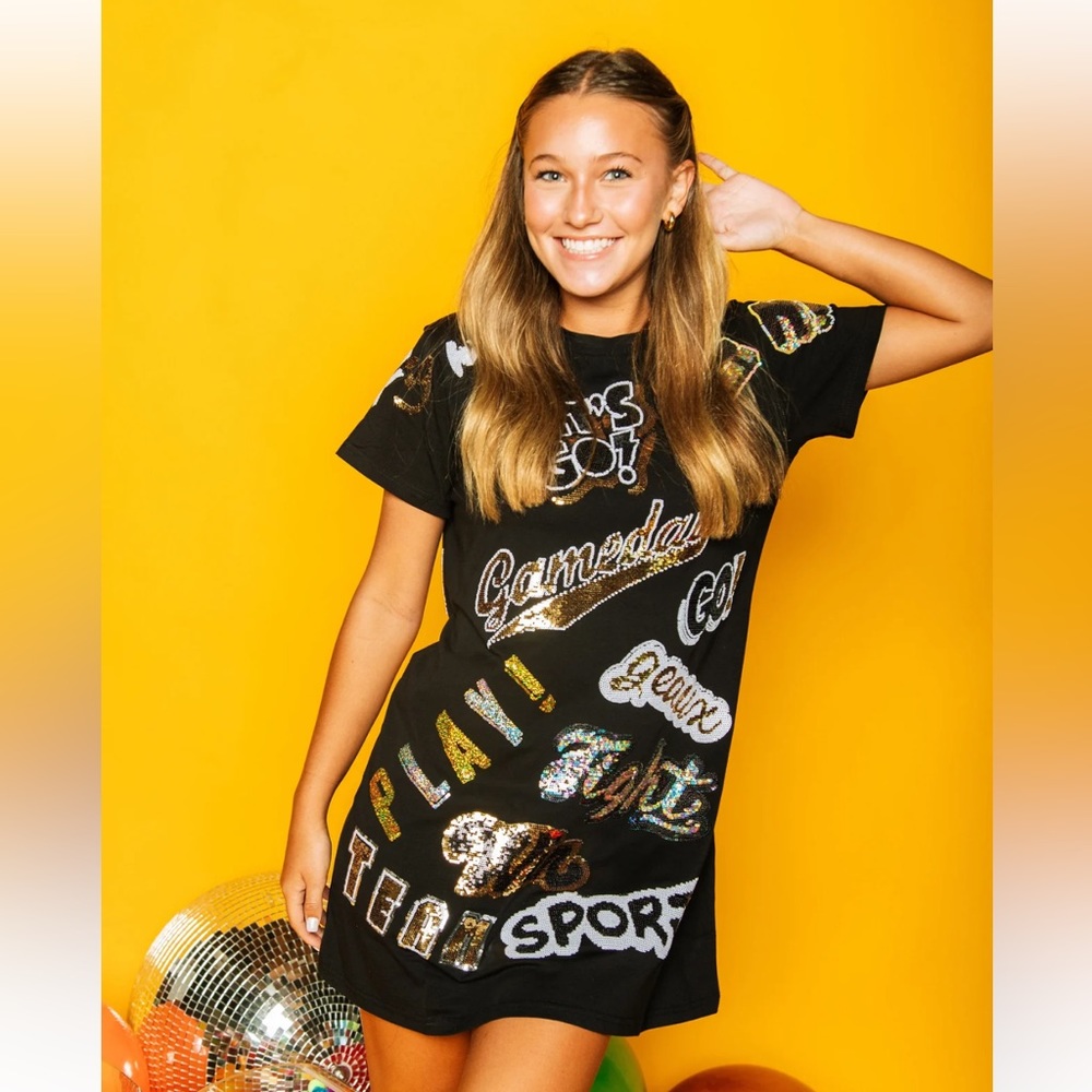 QOS Black & Gold Chant Dress